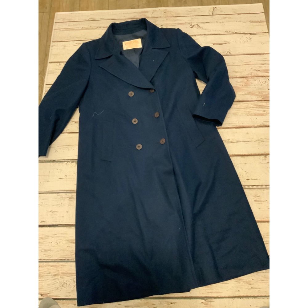 Vintage Pendleton Navy Blue Wool Double Breasted Trench Coat Made in USA Size 12